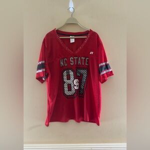 NC State Wolfpack #87 Pressbox V-Neck Shirt Rhinestone Accents 3XL